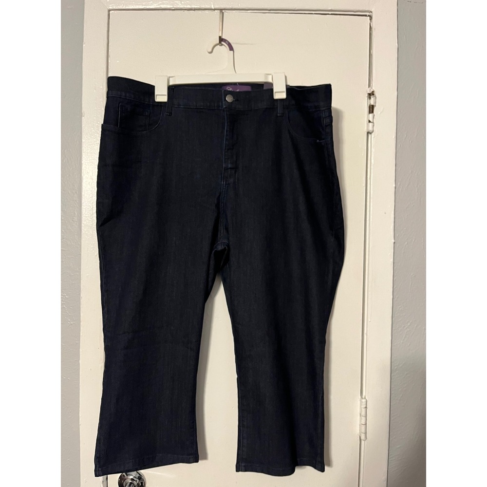 NYDJ Not Your Daughter's Jeans Dark Indigo Rhinestone Capri Jeans 24W NEW
